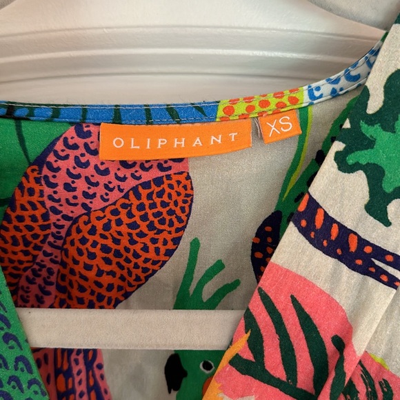 Oliphant smocked waist multi-colored bird print mini dress - Picture 4 of 6